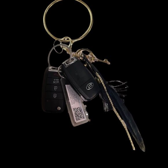 Custom Upcycled Gold + Black + White Bangle Wristlet Keychains - Picture 3 of 7